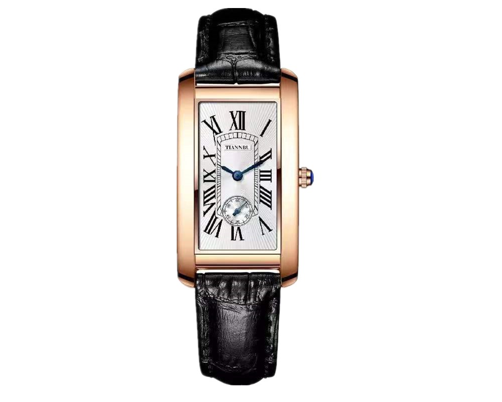 student's leather quartz watch square watch